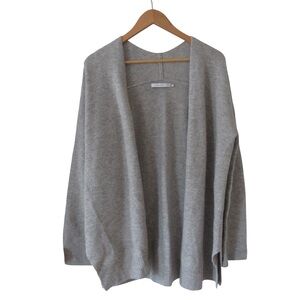 Harper Lane Gray Cardigan Sweater Medium Wool Cashmere Open Front Classic Knit